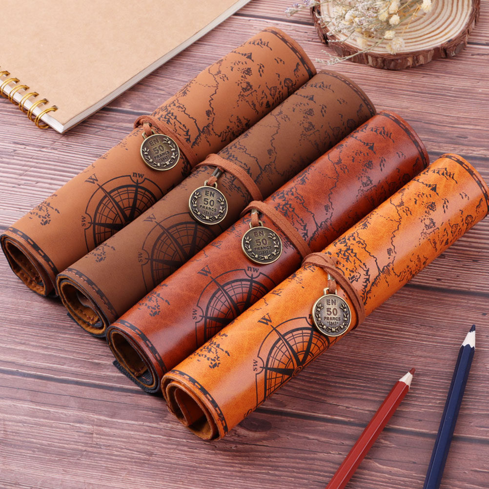 2Pcs Tempat Pensil Vintage PU  - Pen Pouch Roll ulasan dan harga